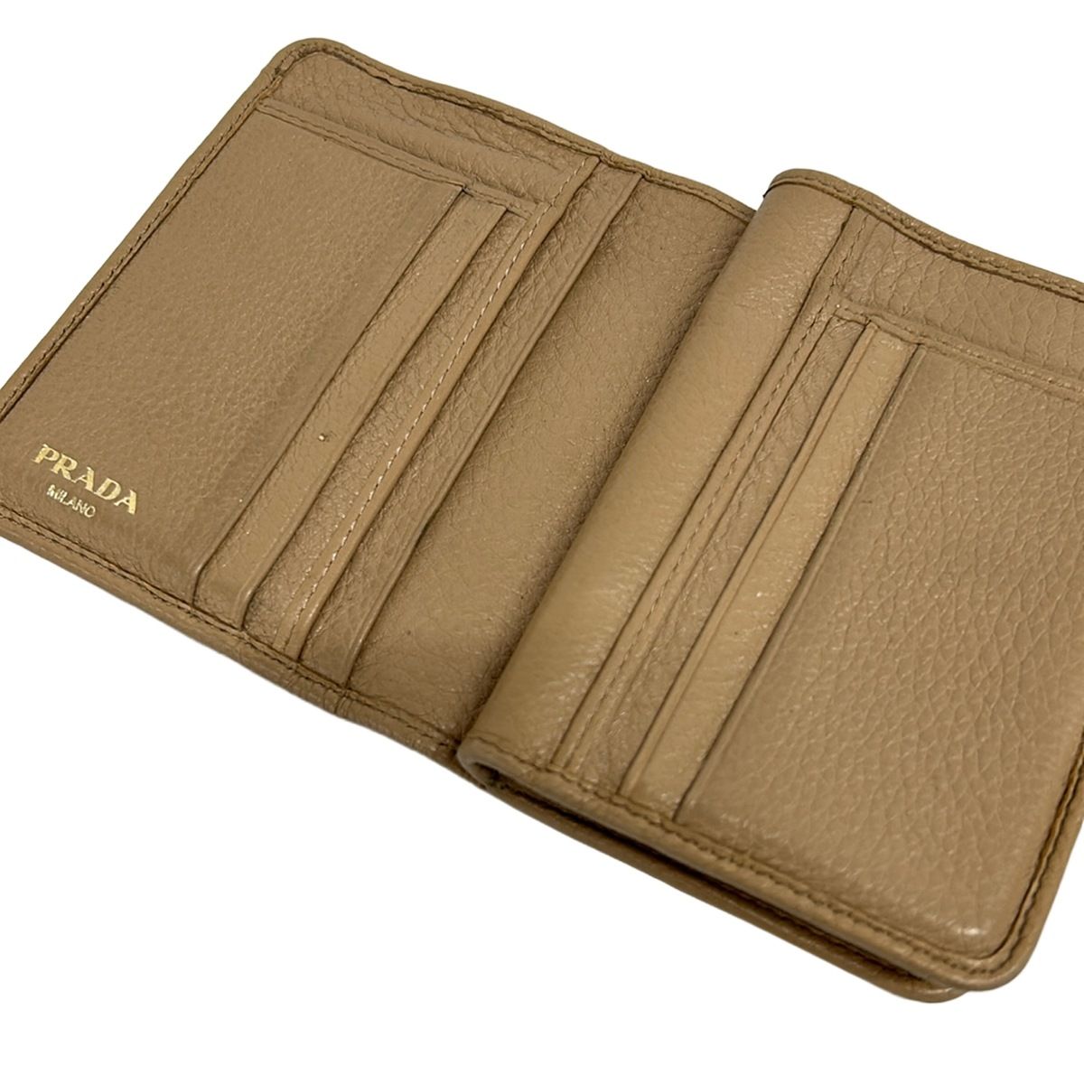 Prada Bifold Wallet Beige Leather — view 3