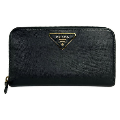Prada Wallet Black Zip Around Leather