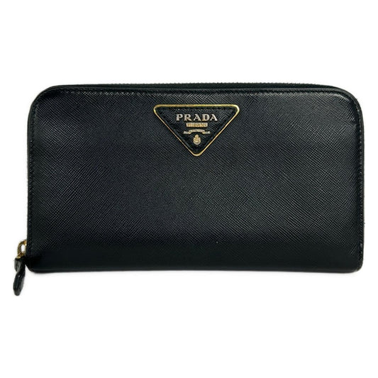 Prada Wallet Black Zip Around Leather