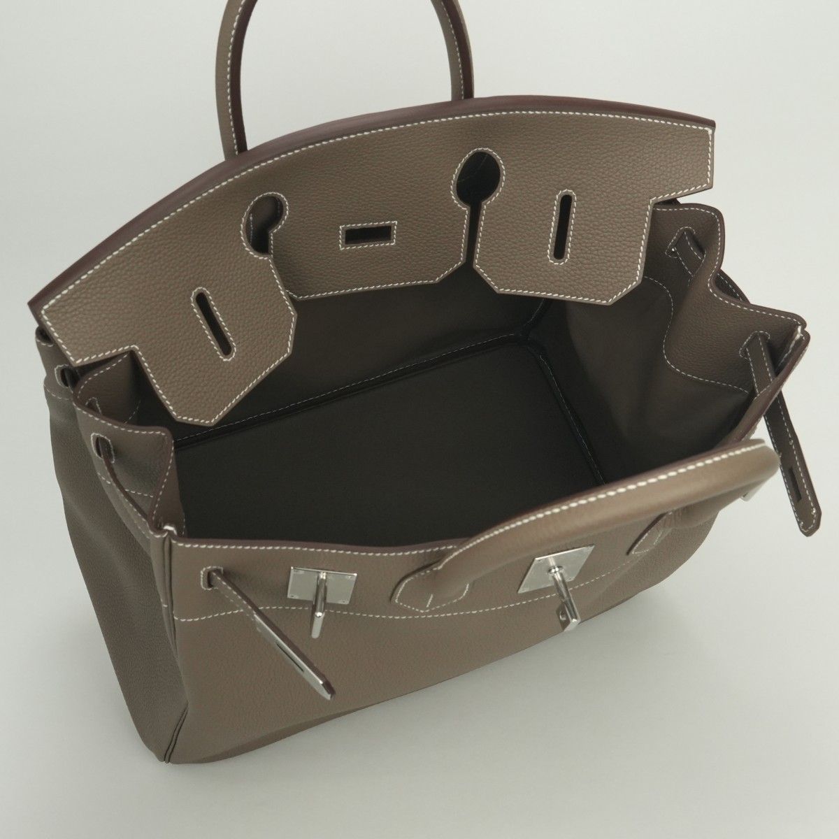 Hermes Haut Courroies Hac 40 Hac 40 Tote Togo Etoupe Gray Silver Handbag — view 9
