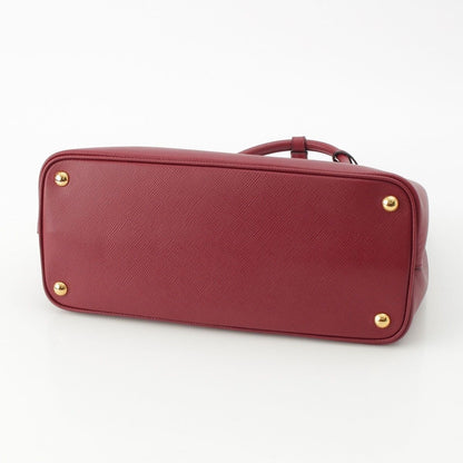 Prada Saffiano Leather Triangle Logo Double 2-Way Handbag Bordeaux — view 5