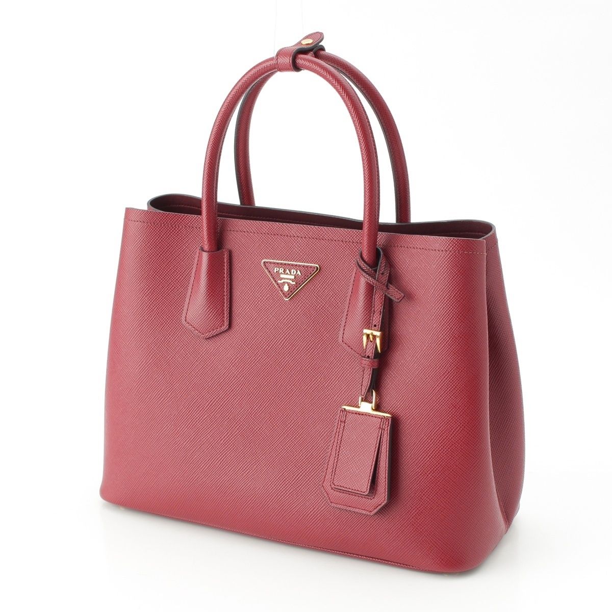 Prada Saffiano Leather Triangle Logo Double 2-Way Handbag Bordeaux — view 2