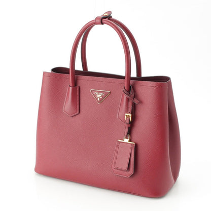 Prada Saffiano Leather Triangle Logo Double 2-Way Handbag Bordeaux — view 2