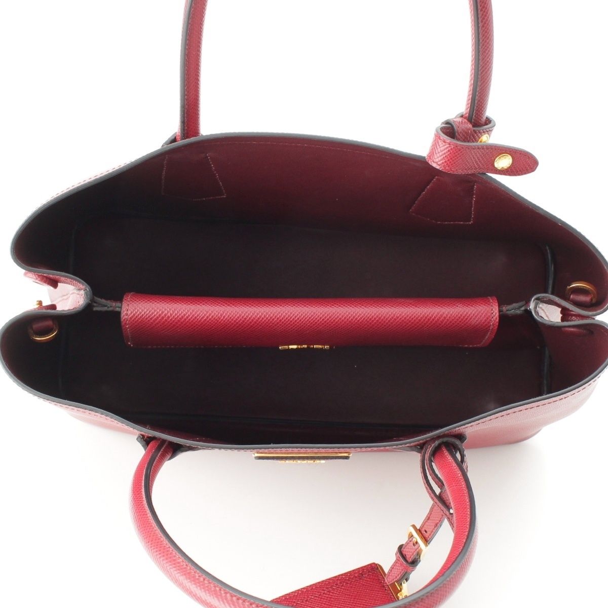 Prada Saffiano Leather Triangle Logo Double 2-Way Handbag Bordeaux — view 6
