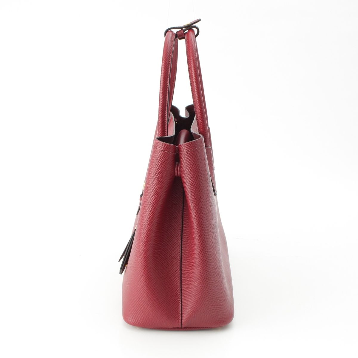 Prada Saffiano Leather Triangle Logo Double 2-Way Handbag Bordeaux — view 3