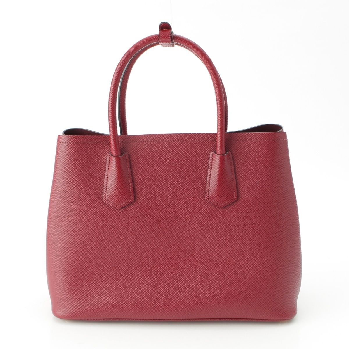 Prada Saffiano Leather Triangle Logo Double 2-Way Handbag Bordeaux — view 4