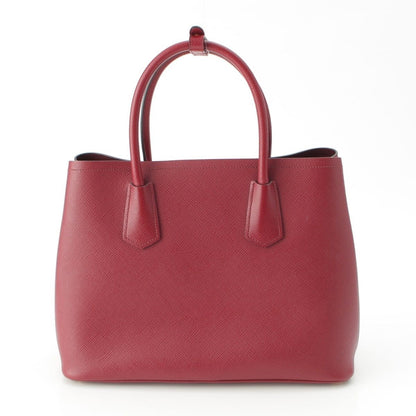 Prada Saffiano Leather Triangle Logo Double 2-Way Handbag Bordeaux — view 4