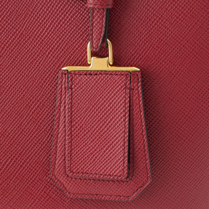 Prada Saffiano Leather Triangle Logo Double 2-Way Handbag Bordeaux — view 8