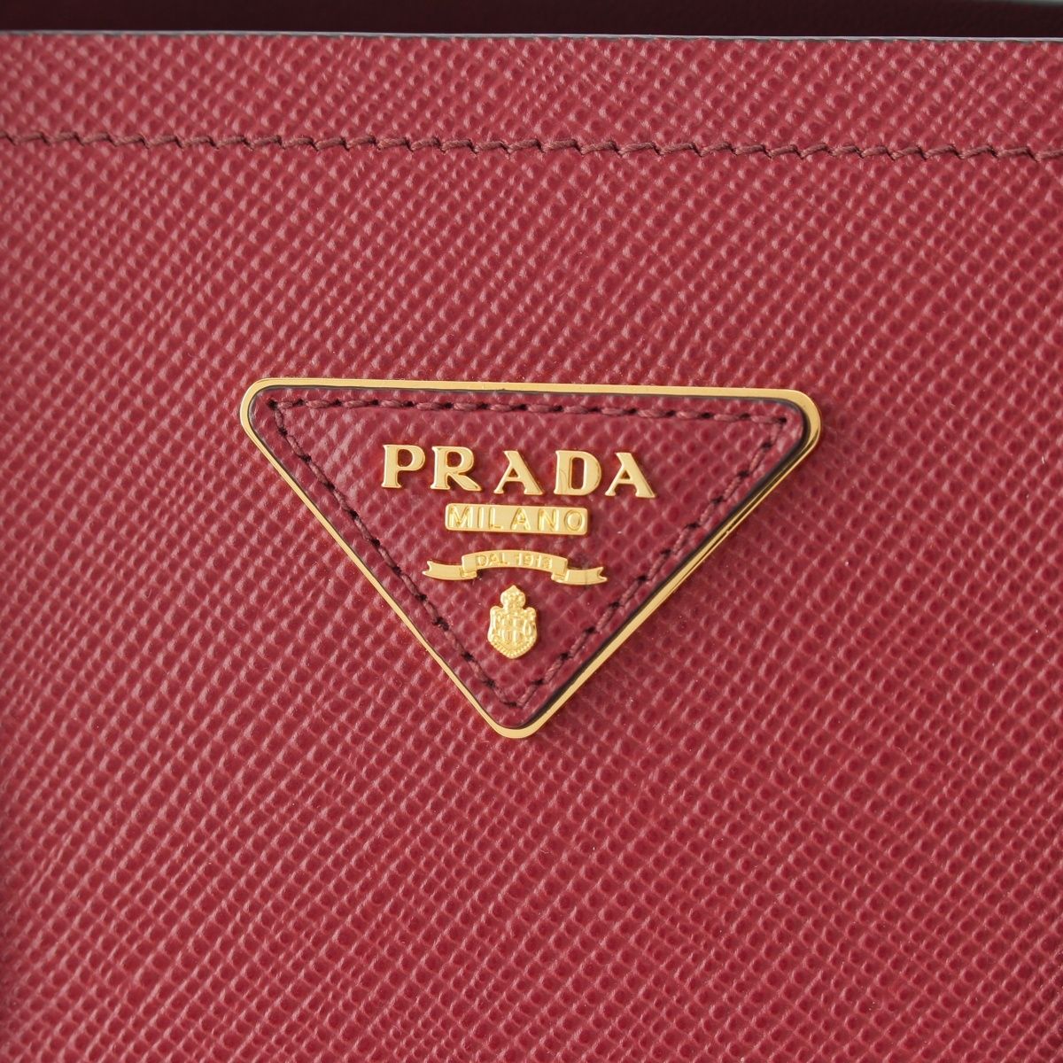 Prada Saffiano Leather Triangle Logo Double 2-Way Handbag Bordeaux — view 7