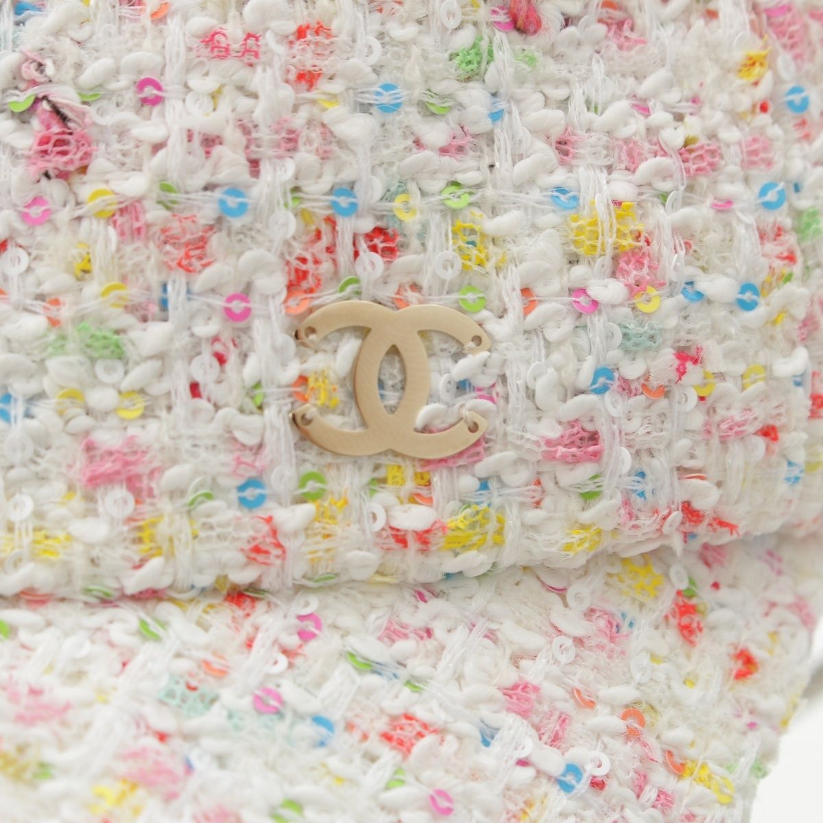 Chanel CC Logo Tweed Baseball Cap Hat White Multicolor — view 6