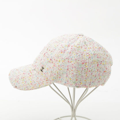 Chanel CC Logo Tweed Baseball Cap Hat White Multicolor — view 3