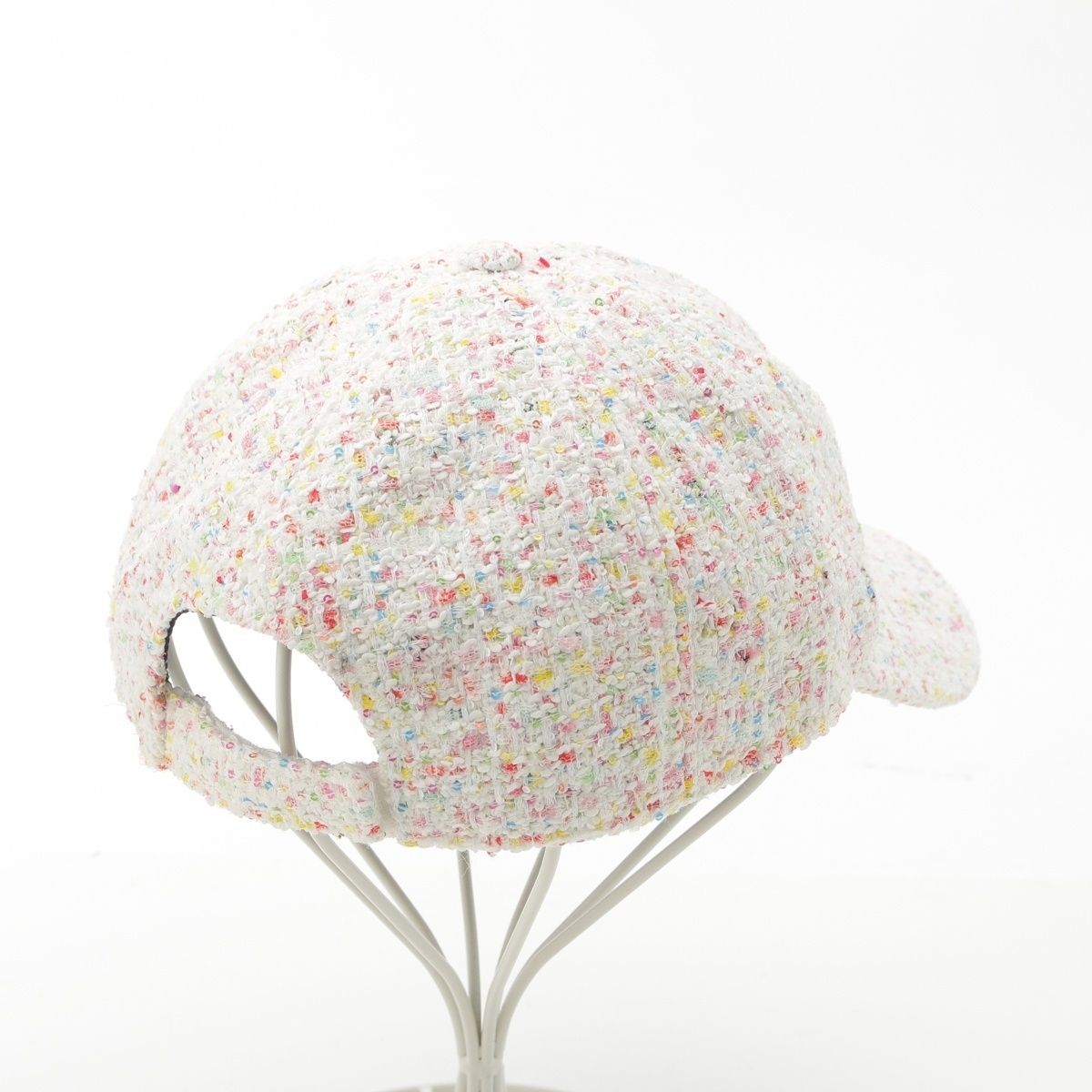 Chanel CC Logo Tweed Baseball Cap Hat White Multicolor — view 4