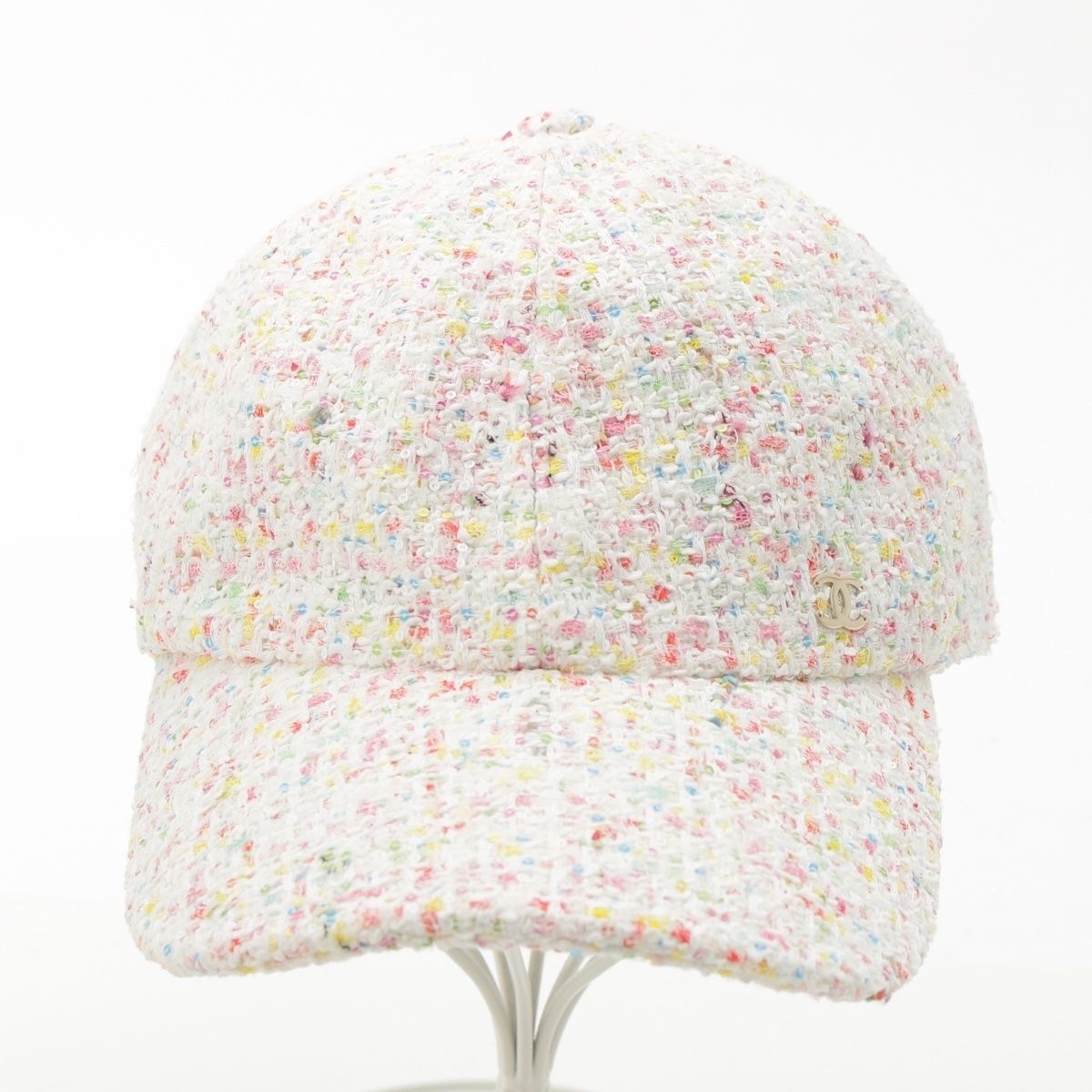 Chanel CC Logo Tweed Baseball Cap Hat White Multicolor — view 2