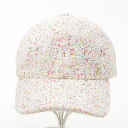 Chanel CC Logo Tweed Baseball Cap Hat White Multicolor — view 2