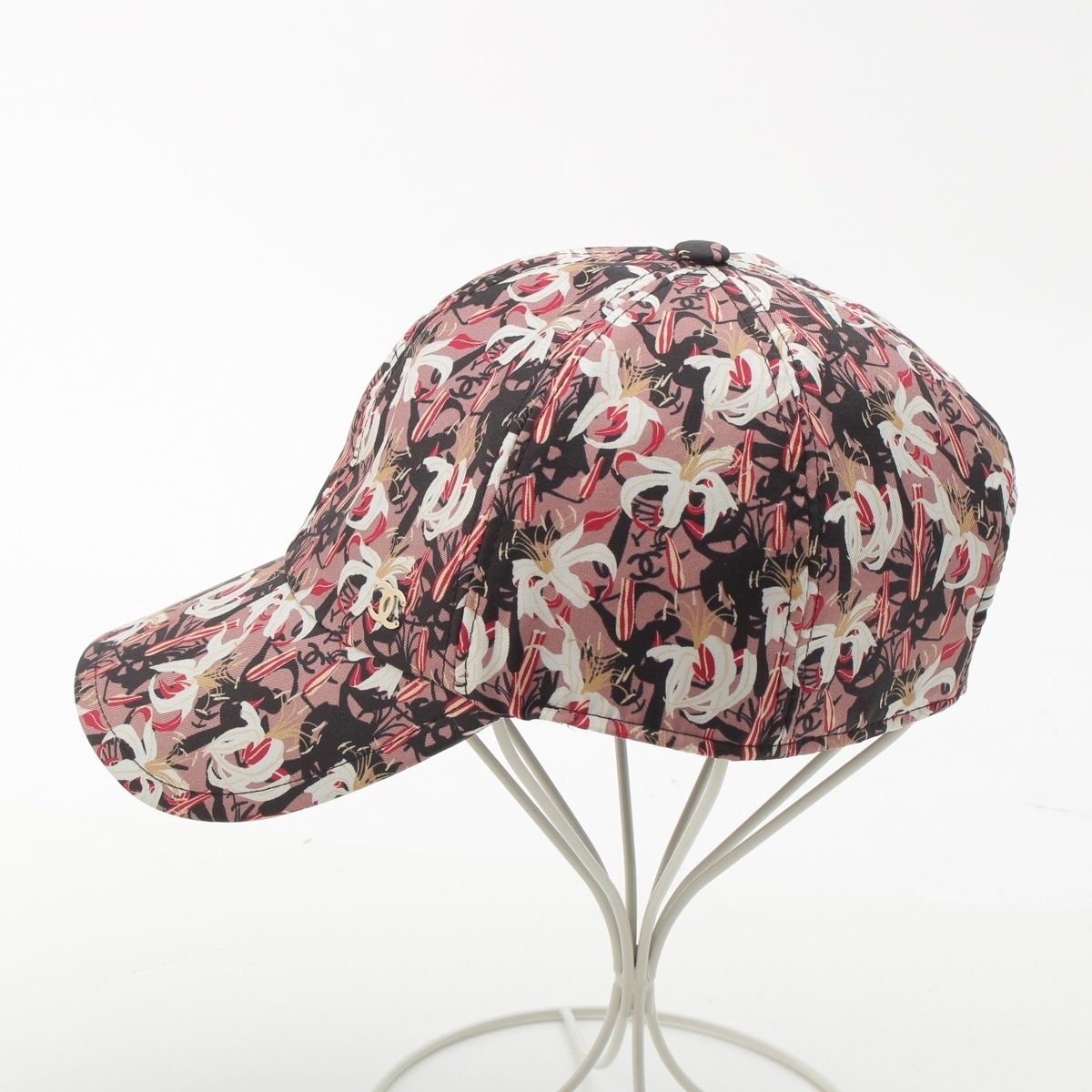 Chanel Silk CC Logo Flower Baseball Hat Cap Pink Beige Multicolor — view 3