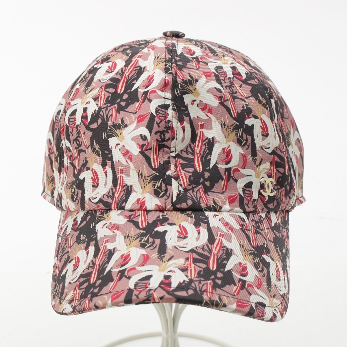 Chanel Silk CC Logo Flower Baseball Hat Cap Pink Beige Multicolor — view 2