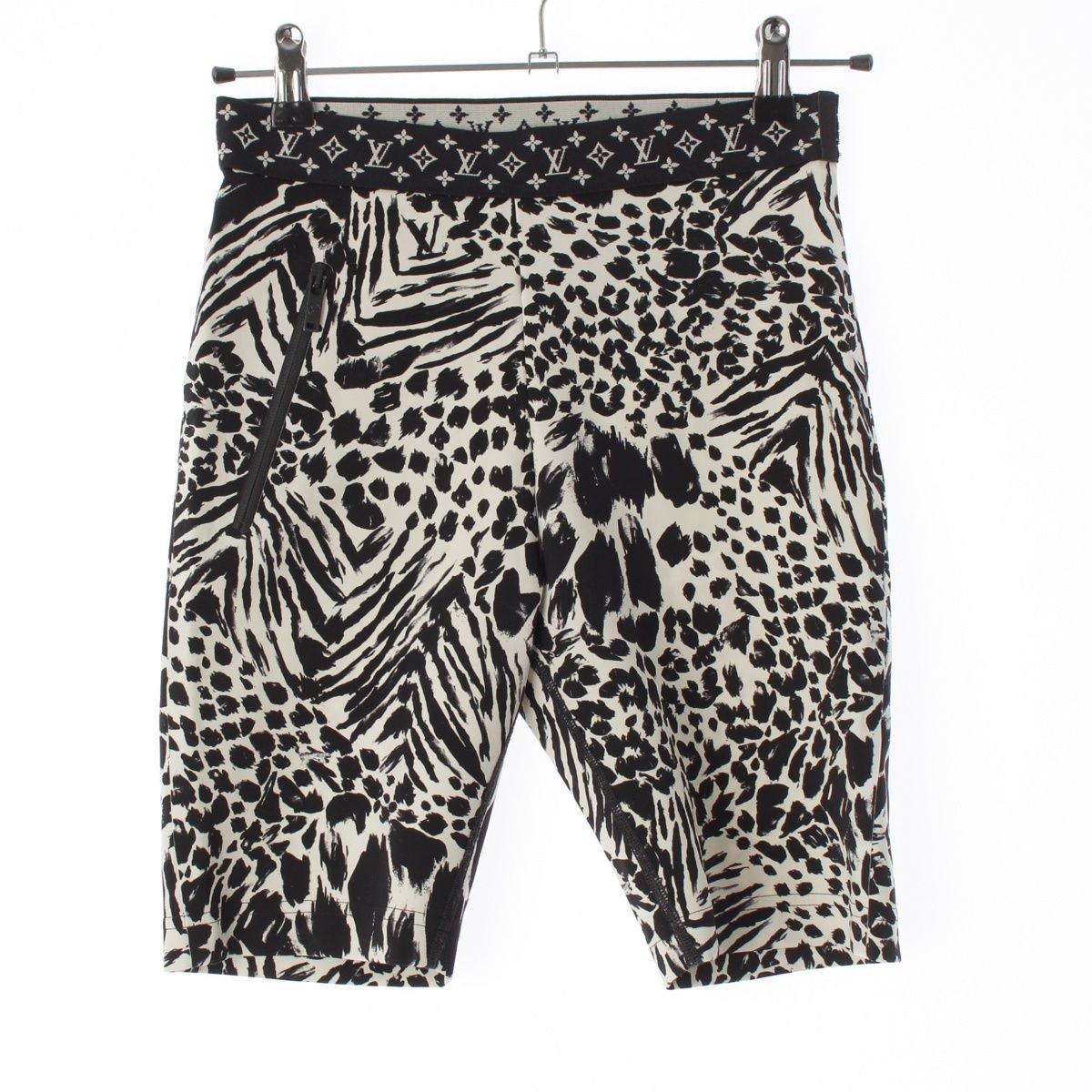 Louis Vuitton Nylon Monogram Leopard Half Leggings Pants Black White 36