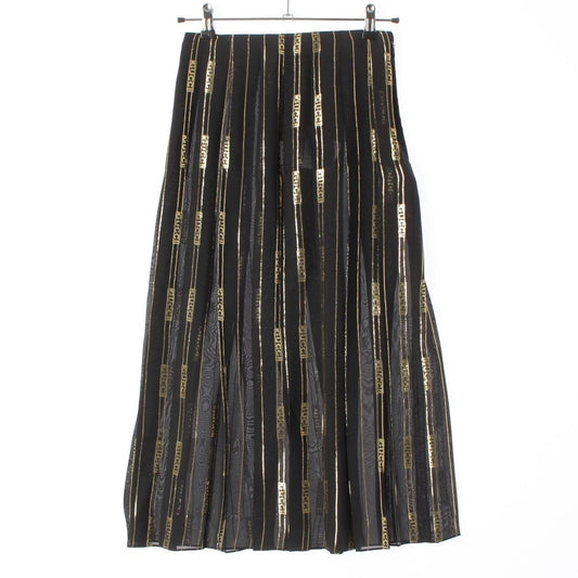 Gucci Dapper Dan Silk Logo Striped Pleated Skirt Black Gold 36