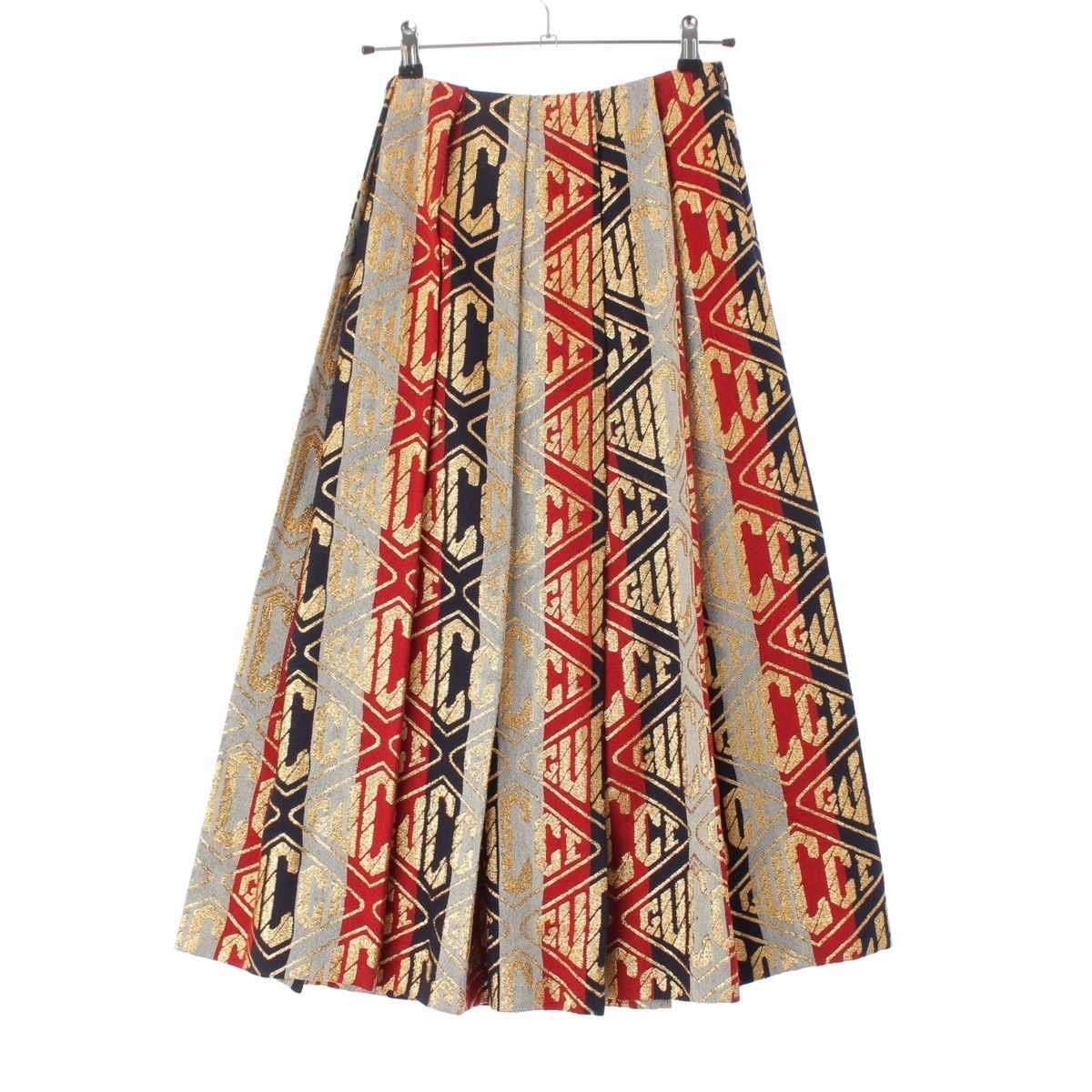 Gucci Wool Logo Jacquard Embroidery Lame Skirt Multicolor 36