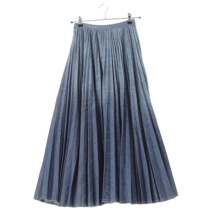 Dior Cotton Denim Pleated Midi Skirt Blue 38 — view 2