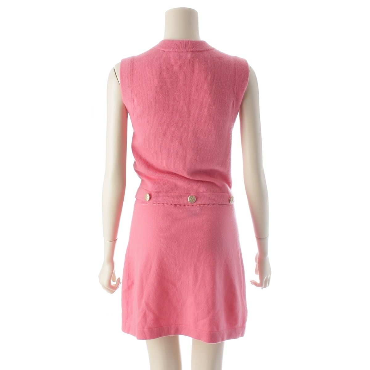 Chanel Cashmere CC Logo Coco Button 3way Sleeveless Cardigan & Skirt Dress — view 4