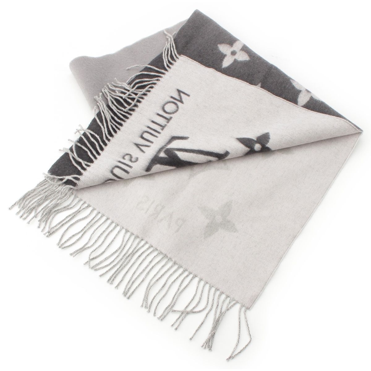 Louis Vuitton Cashmere Monogram Giant Reykjavik Gradient Scarf Black Gray — view 2