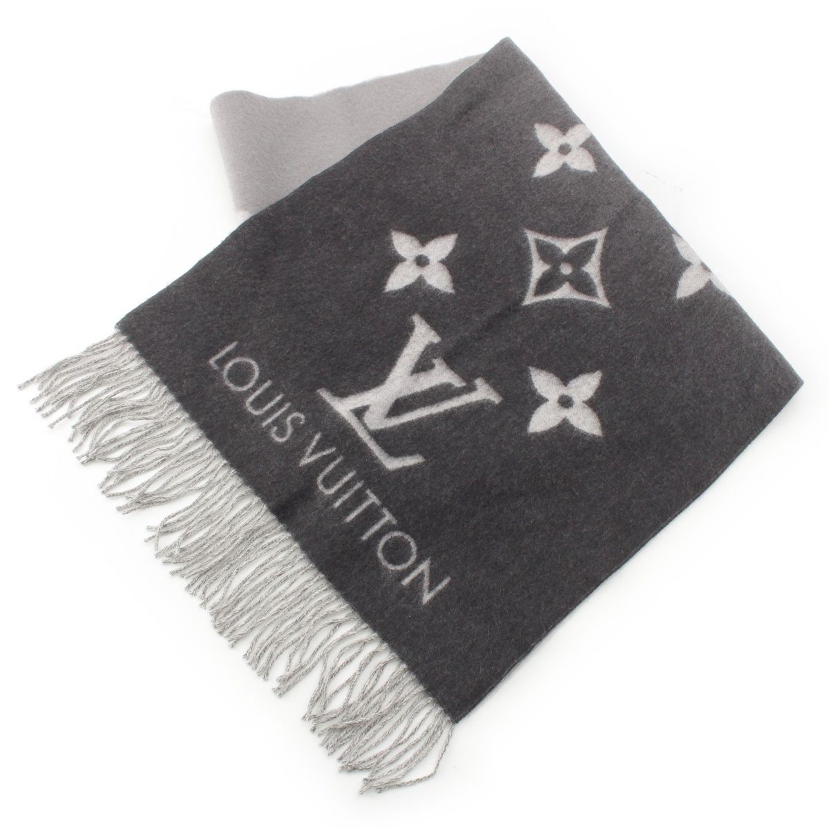 Louis Vuitton Cashmere Monogram Giant Reykjavik Gradient Scarf Black Gray