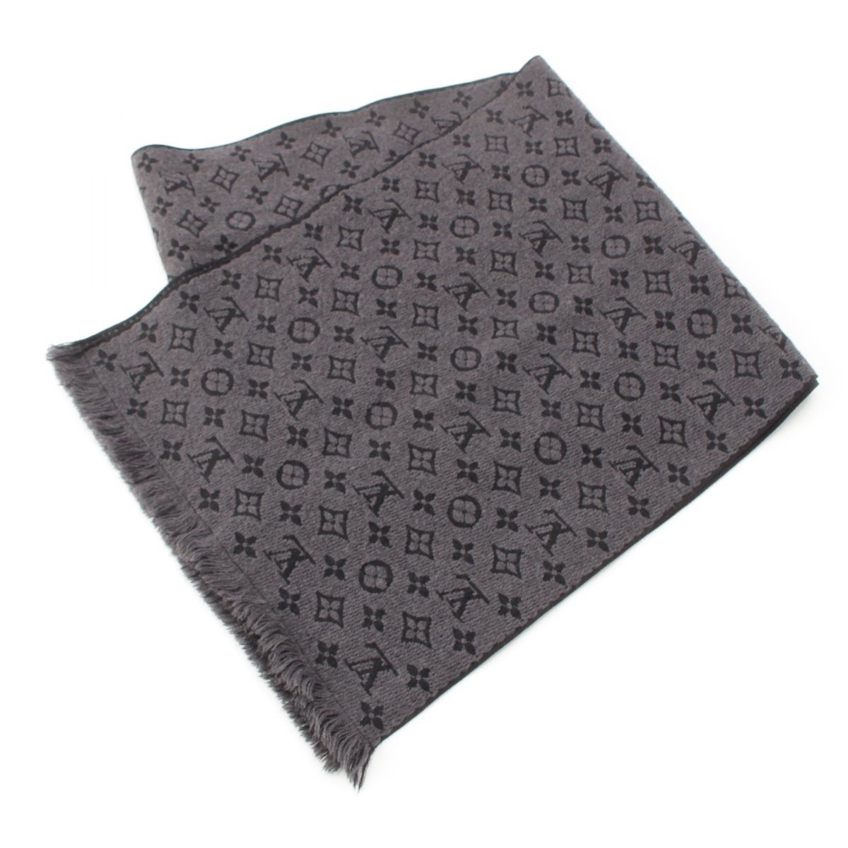 Louis Vuitton Monogram Wool Echarpe Classic Scarf Gray Black