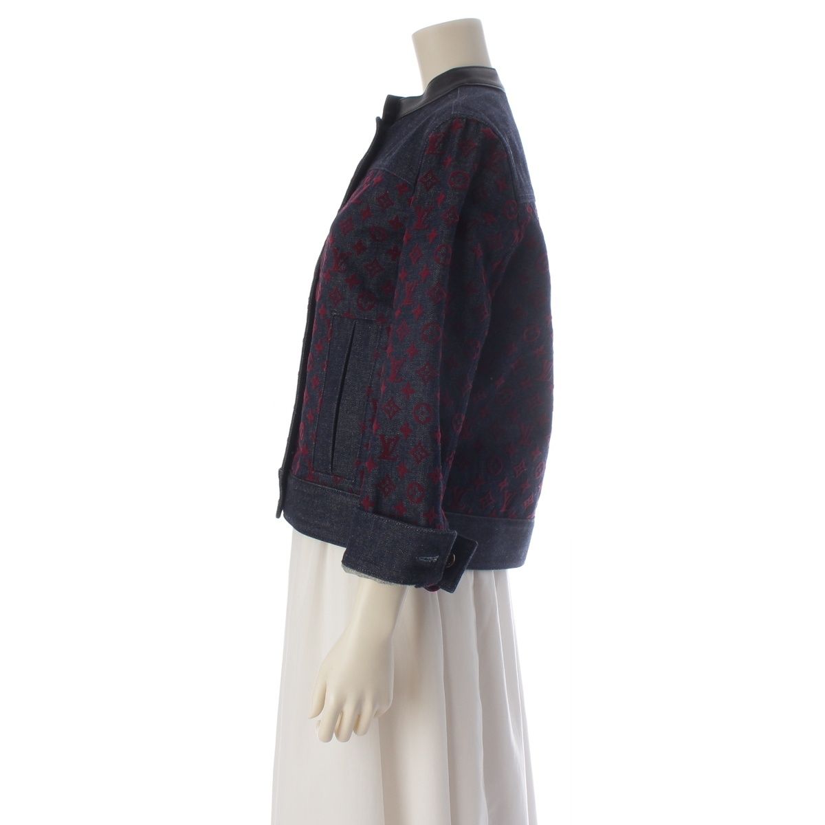 Louis Vuitton Cotton Monogram Jacquard Denim Jacket Indigo Red 34 — view 3
