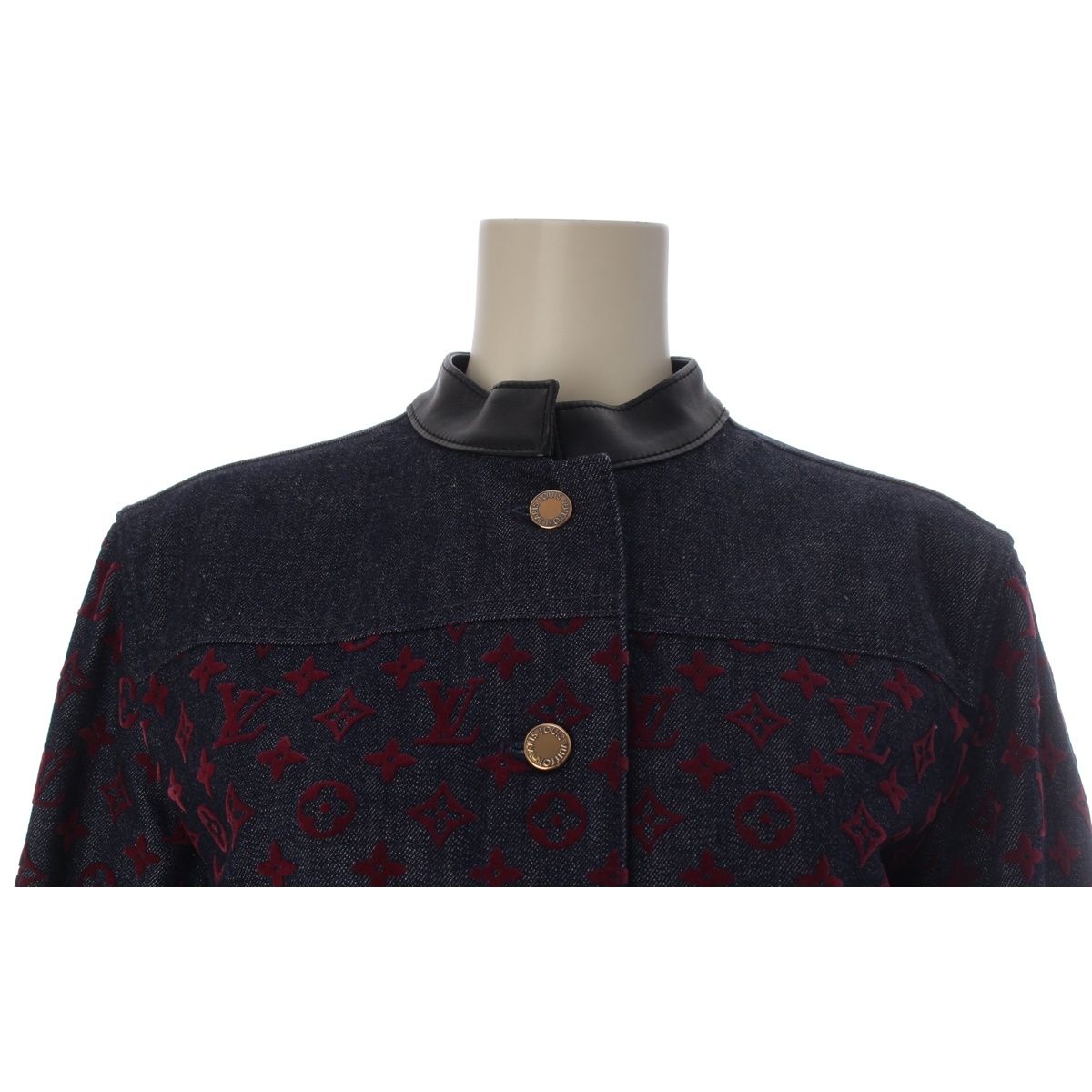 Louis Vuitton Cotton Monogram Jacquard Denim Jacket Indigo Red 34 — view 5