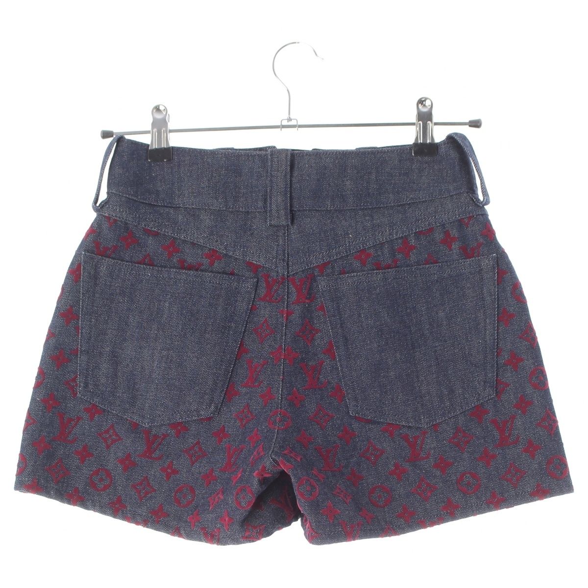 Louis Vuitton Cotton Monogram Jacquard Denim Shorts Aax Indigo Red 34 — view 2