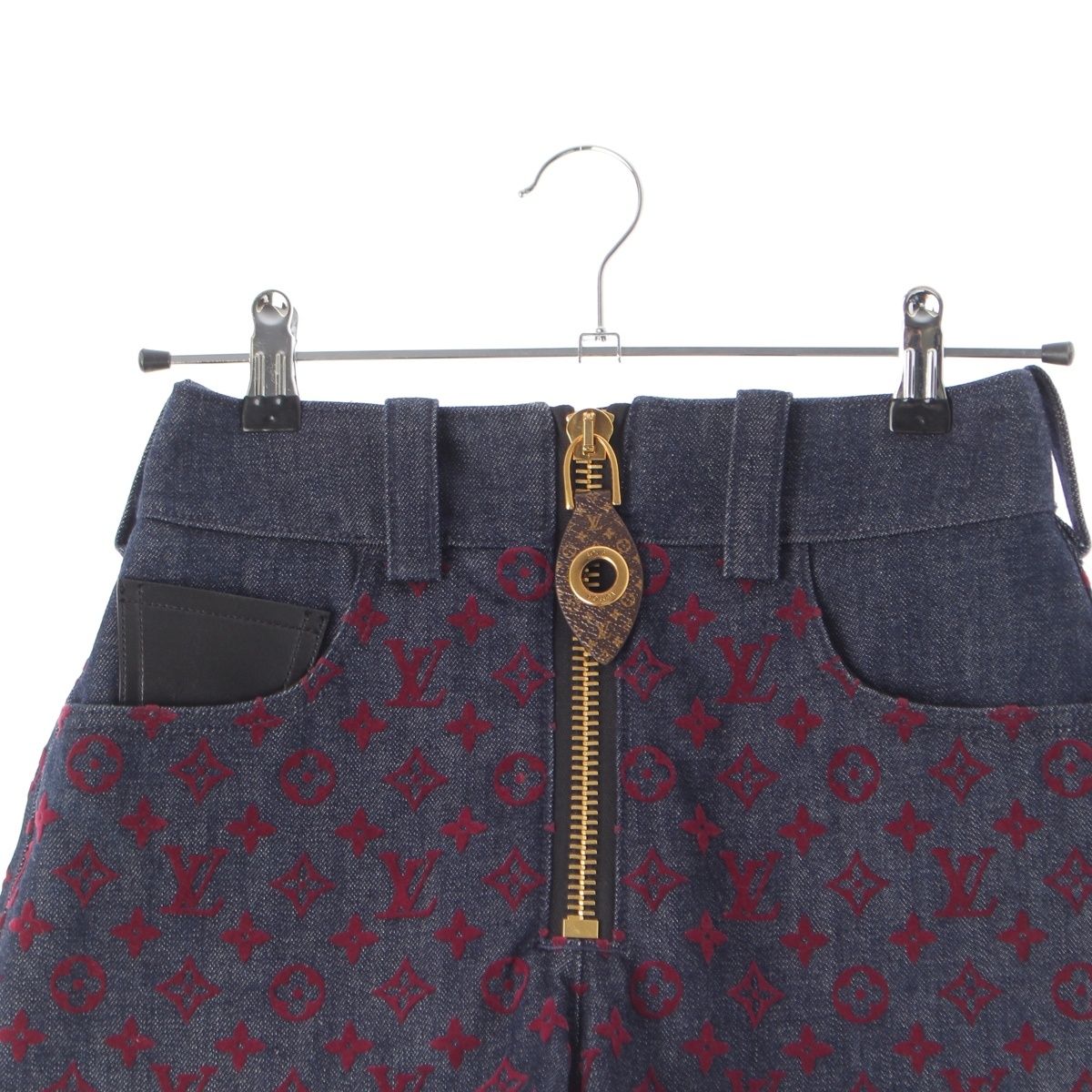 Louis Vuitton Cotton Monogram Jacquard Denim Shorts Aax Indigo Red 34 — view 3