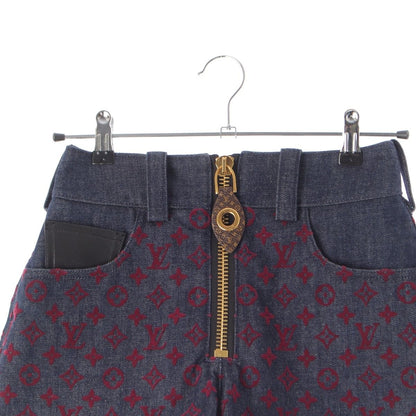 Louis Vuitton Cotton Monogram Jacquard Denim Shorts Aax Indigo Red 34 — view 3