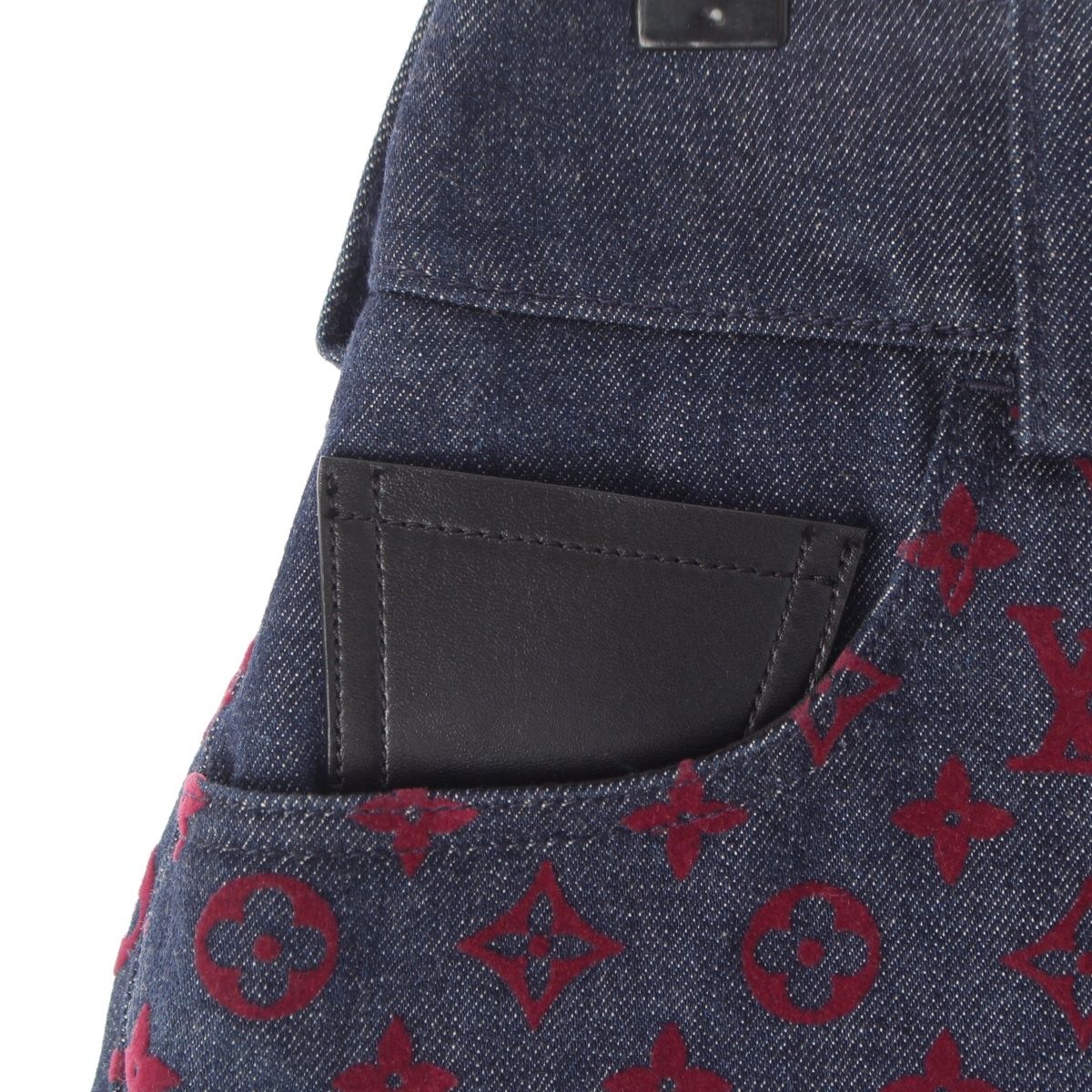 Louis Vuitton Cotton Monogram Jacquard Denim Shorts Aax Indigo Red 34 — view 4