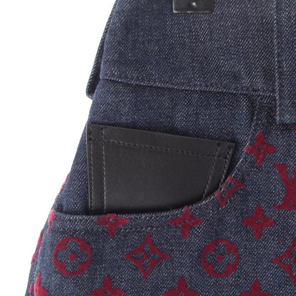 Louis Vuitton Cotton Monogram Jacquard Denim Shorts Aax Indigo Red 34 — view 4
