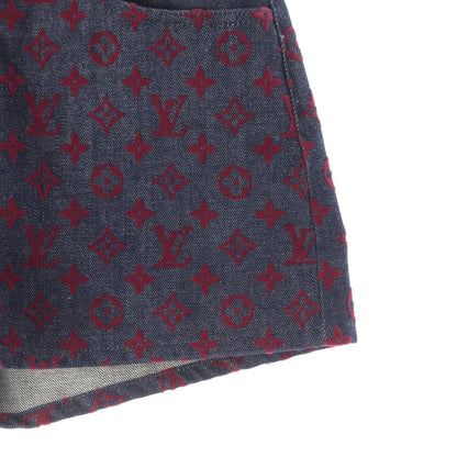 Louis Vuitton Cotton Monogram Jacquard Denim Shorts Aax Indigo Red 34 — view 5