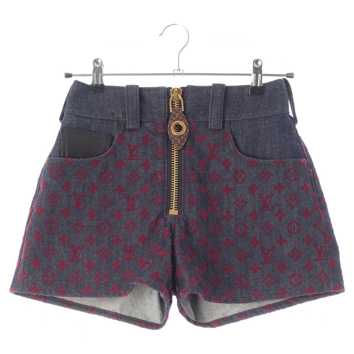 Louis Vuitton Cotton Monogram Jacquard Denim Shorts Aax Indigo Red 34