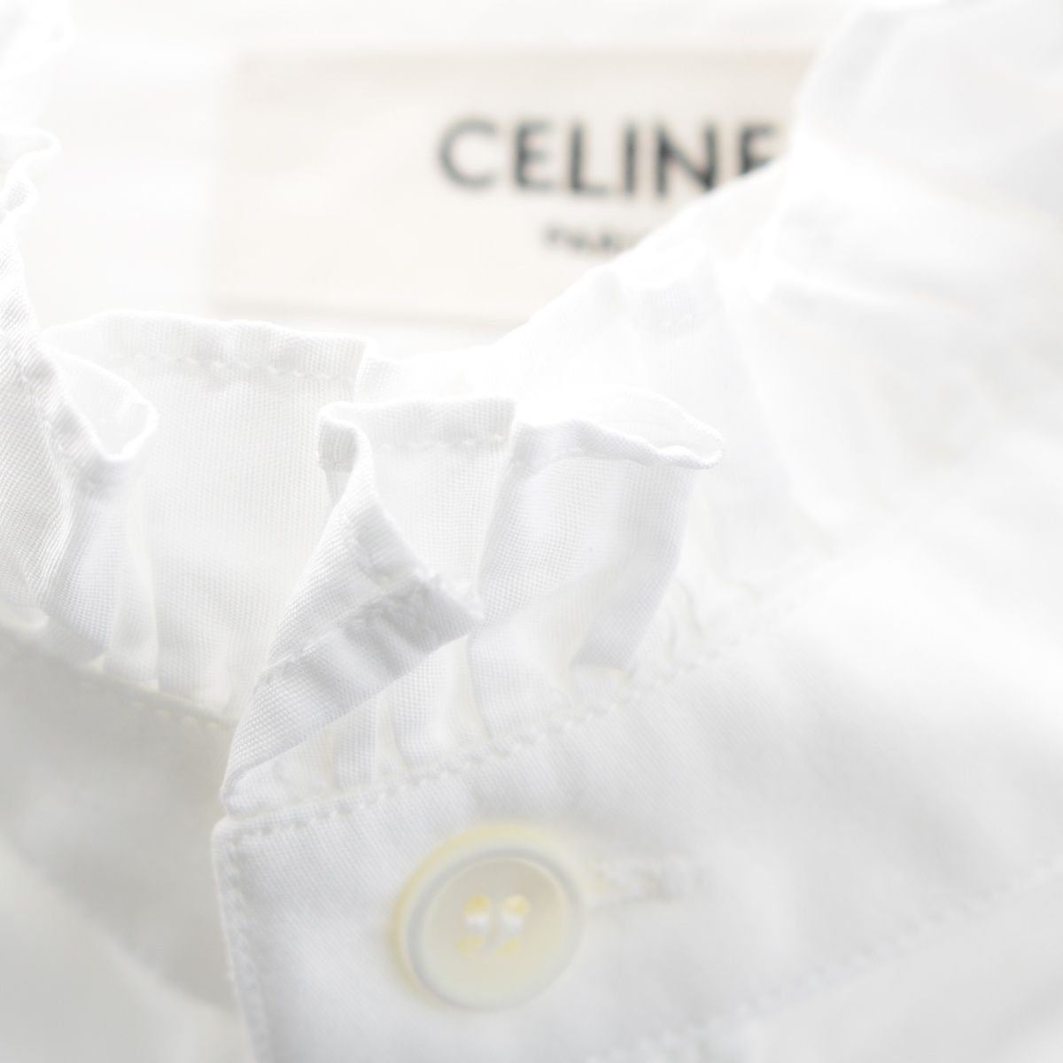 Celine Hedi Slimane Era Ruffle Shirt Blouse Top White 36 — view 9