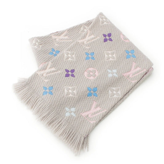 Louis Vuitton Echarpe Logo Mania Wool Silk Monogram Scarf Gray