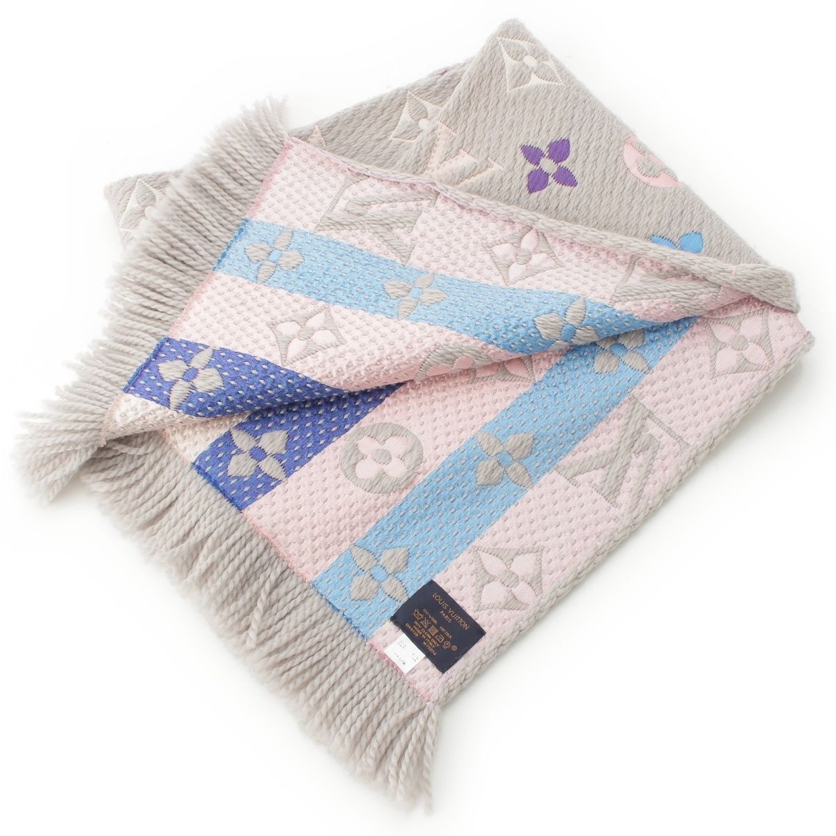 Louis Vuitton Echarpe Logo Mania Wool Silk Monogram Scarf Gray — view 2