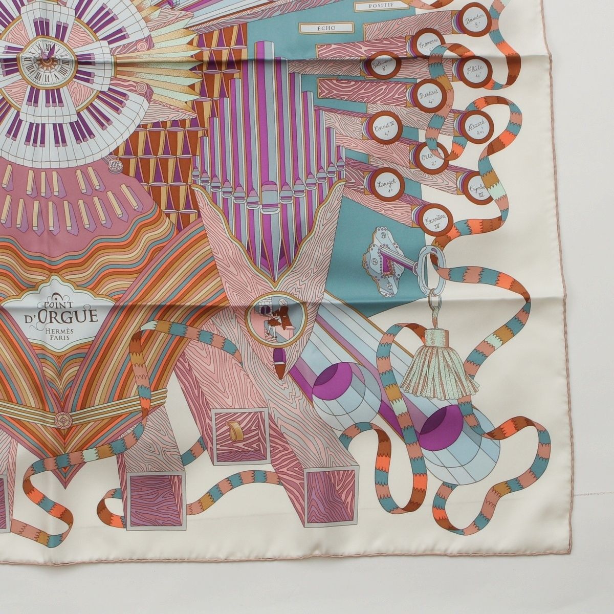Hermes Carre 90 Silk Point D'orgue Fermata Scarf White — view 5