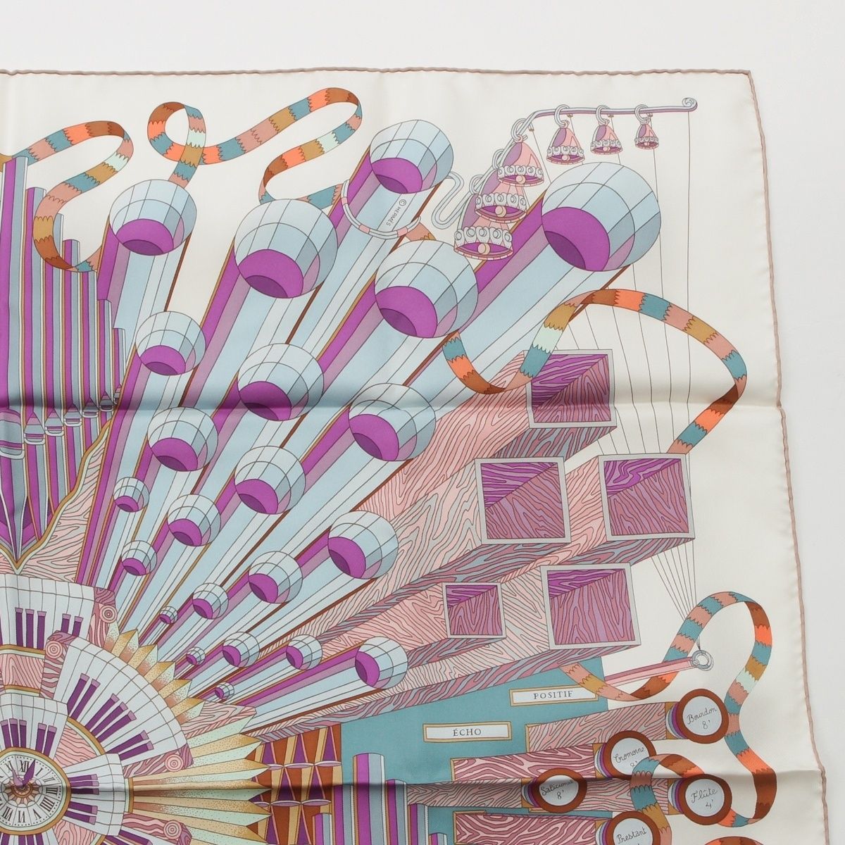 Hermes Carre 90 Silk Point D'orgue Fermata Scarf White — view 3