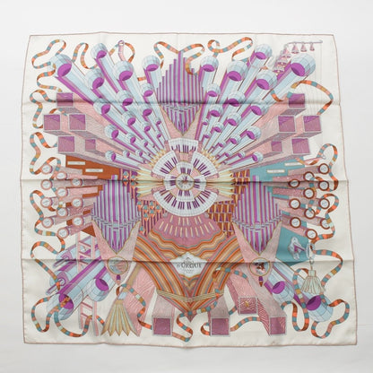 Hermes Carre 90 Silk Point D'orgue Fermata Scarf White