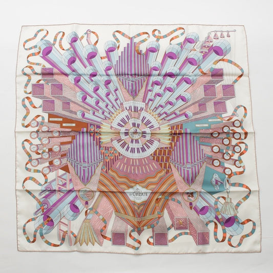 Hermes Carre 90 Silk Point D'orgue Fermata Scarf White