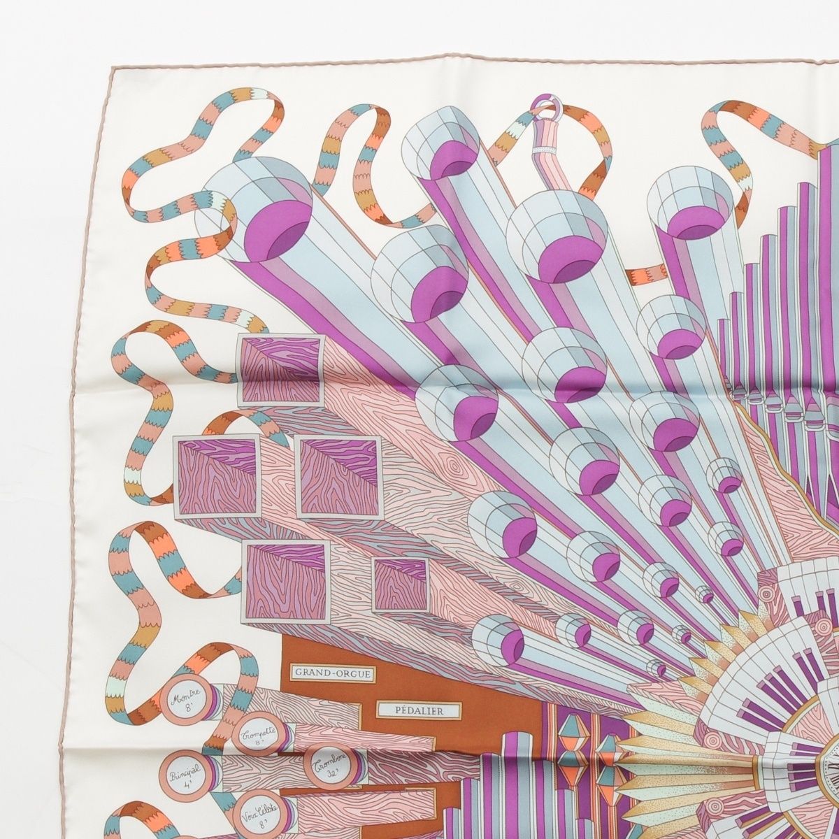 Hermes Carre 90 Silk Point D'orgue Fermata Scarf White — view 2