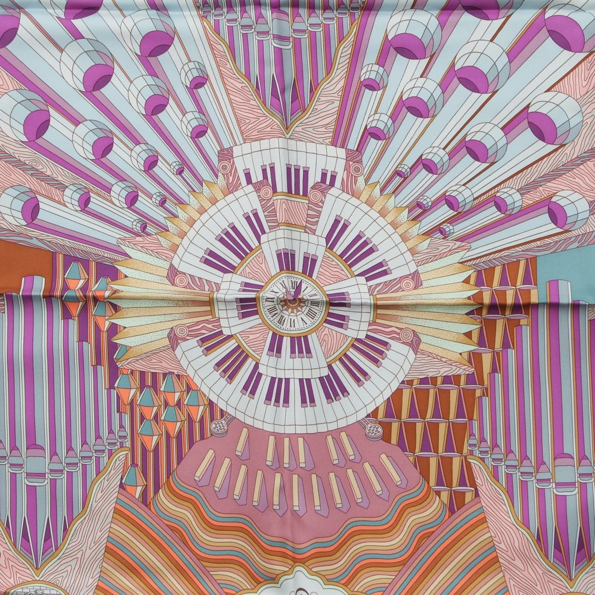 Hermes Carre 90 Silk Point D'orgue Fermata Scarf White — view 6
