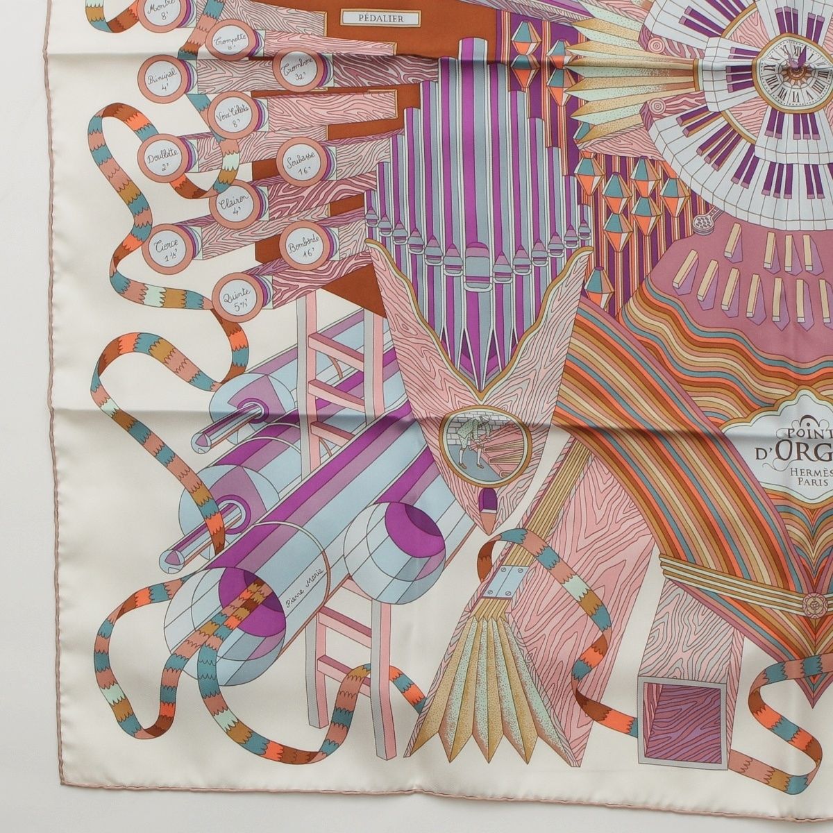 Hermes Carre 90 Silk Point D'orgue Fermata Scarf White — view 4