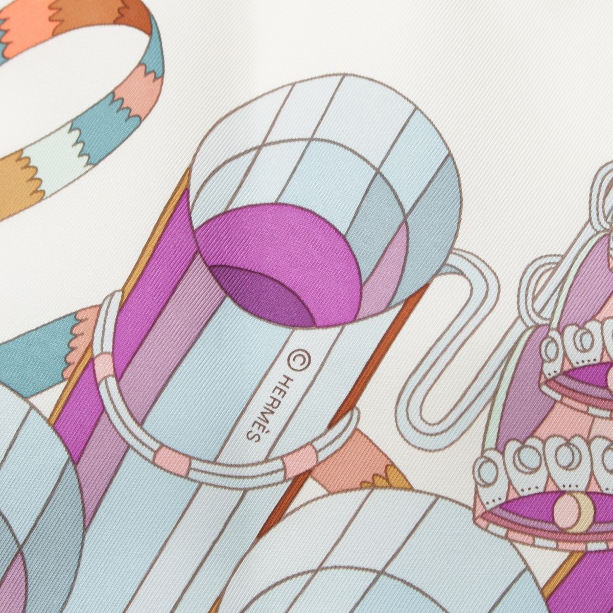 Hermes Carre 90 Silk Point D'orgue Fermata Scarf White — view 8