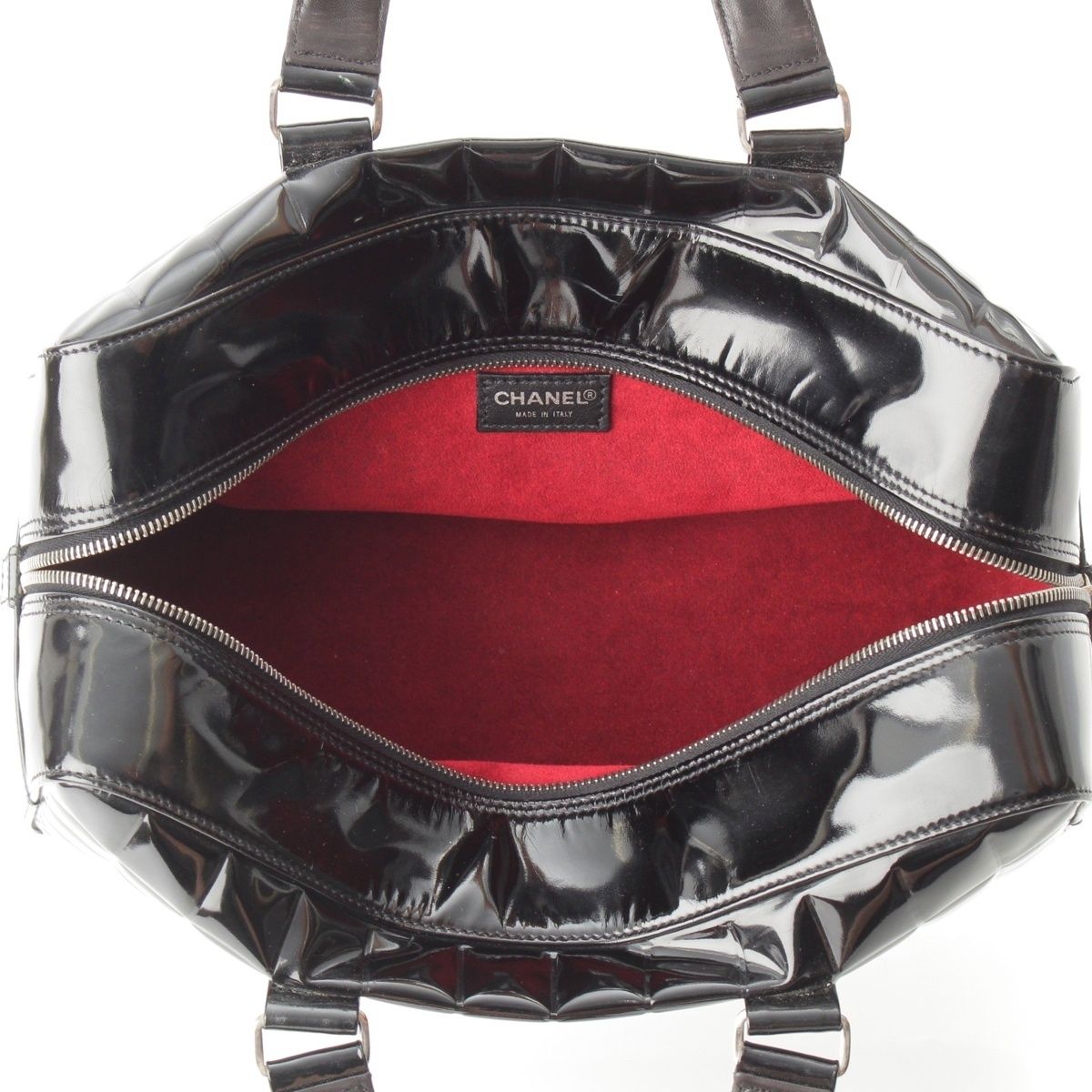 Chanel Choco Bar CC Logo Patent Handbag Black — view 6