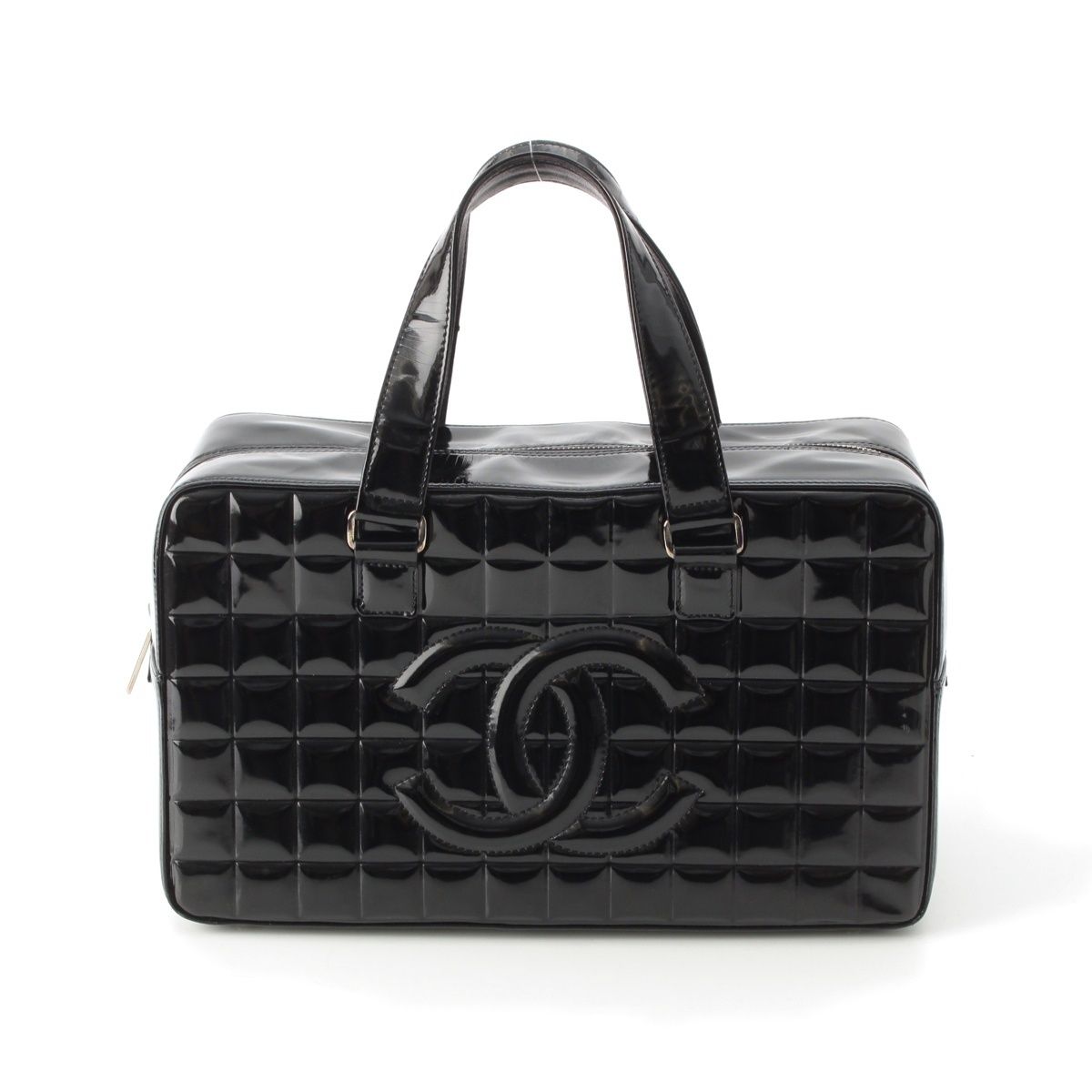 Chanel Choco Bar CC Logo Patent Handbag Black
